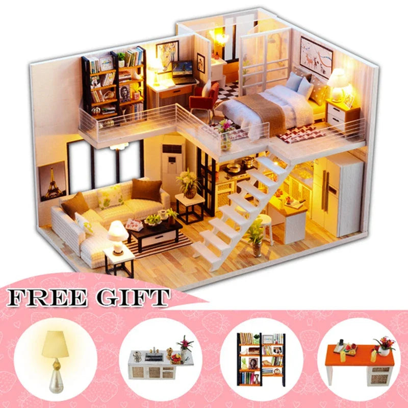 DIY Wooden Dollhouse Kit | Complete Craft Gift Set with Furniture