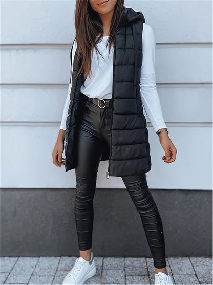 Quilted Hooded Bodywarmer | Oversized Padded Vest for Layering