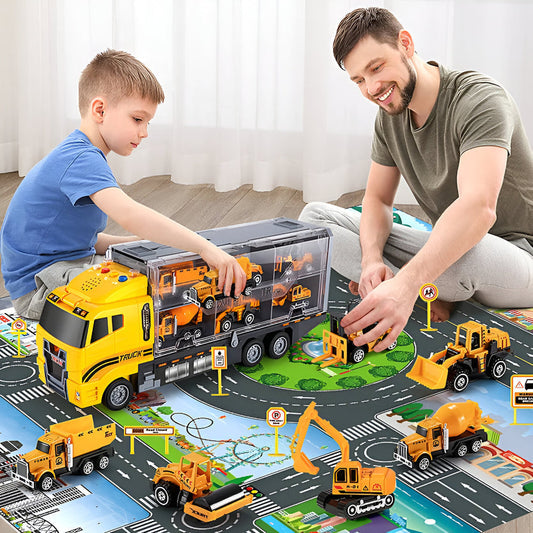 Mini Construction Vehicle Set | Portable Trucks and Excavators with Storage