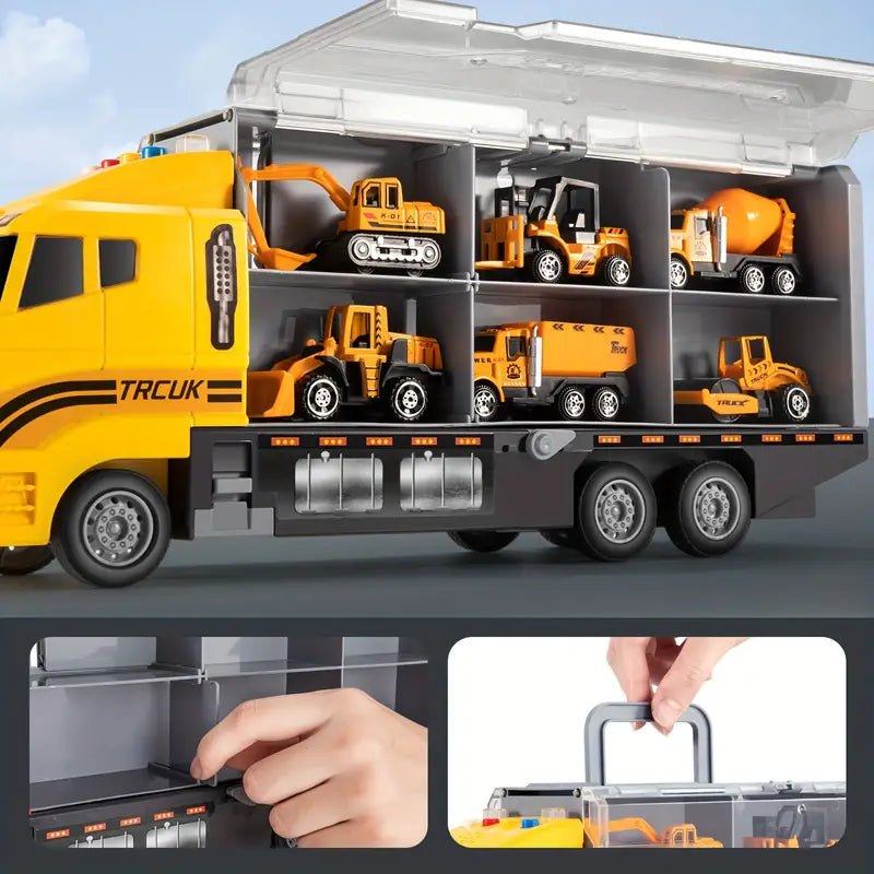 Mini Construction Vehicle Set | Portable Trucks and Excavators with Storage