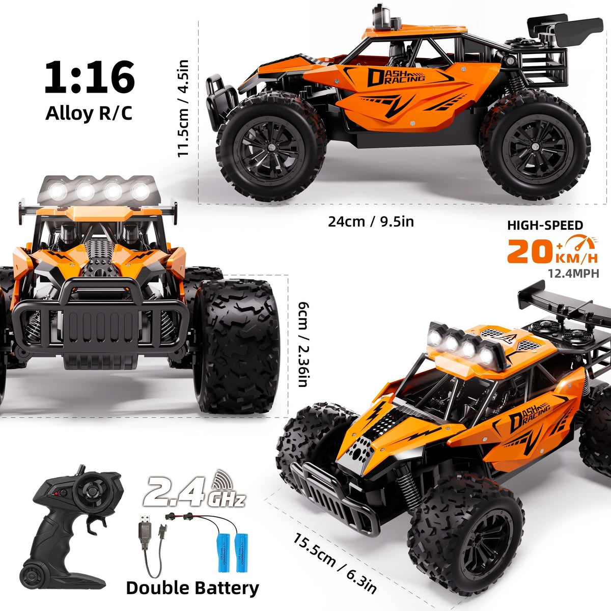 Remote Control Racing Car | Durable Alloy Body with LED Lights