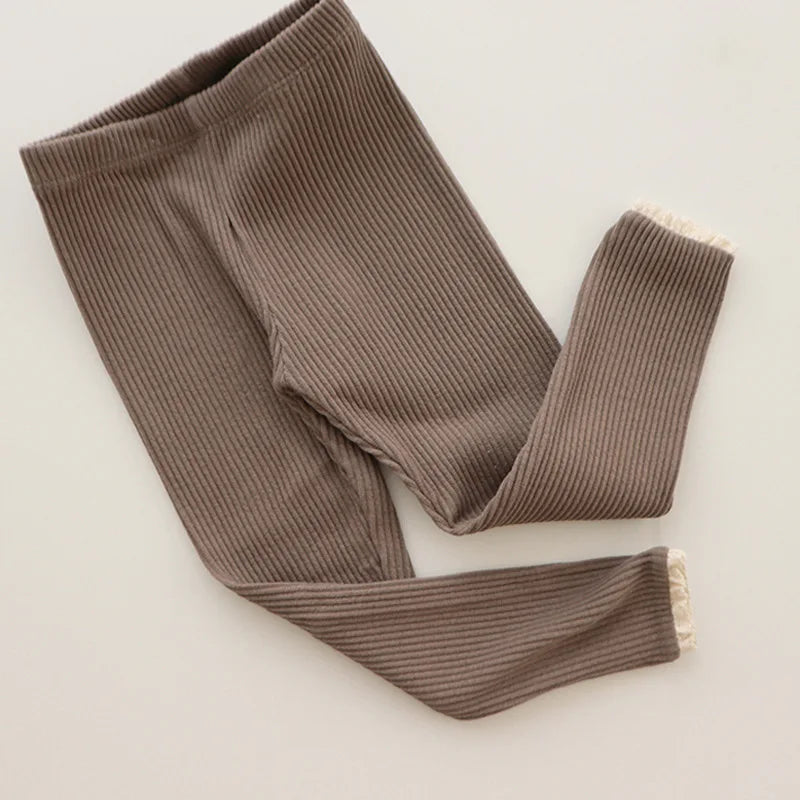 Ribbed Baby Pants | Soft Cotton with Lace Trim