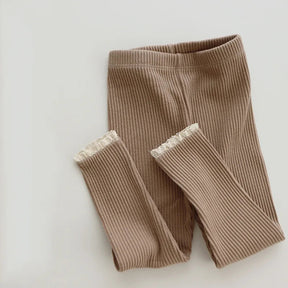 Ribbed Baby Pants | Soft Cotton with Lace Trim