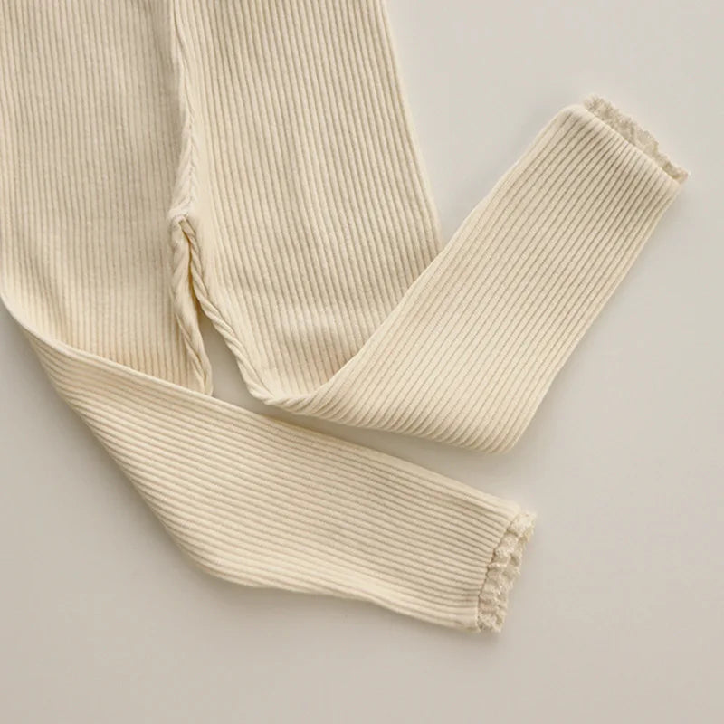 Ribbed Baby Pants | Soft Cotton with Lace Trim