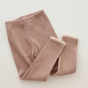 Ribbed Baby Pants | Soft Cotton with Lace Trim