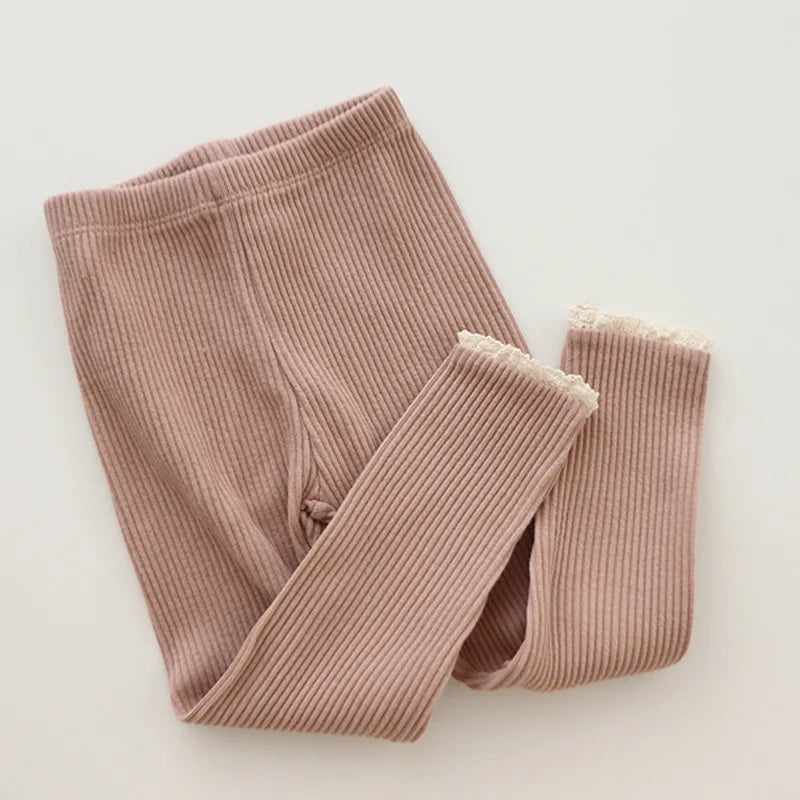 Ribbed Baby Pants | Soft Cotton with Lace Trim