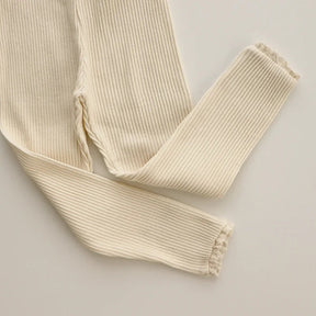 Ribbed Baby Pants | Soft Cotton with Lace Trim