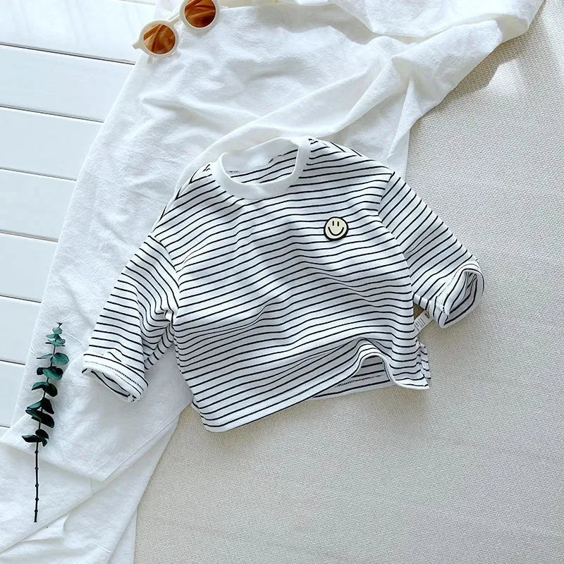 Children's Striped Shirt | Soft Cotton with Smiley Patch