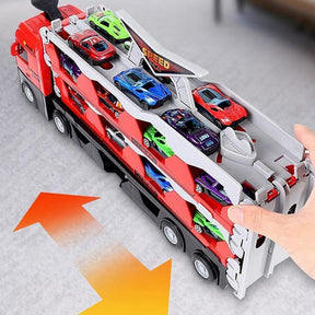 Toy Car Transporter Truck | Includes 8 Miniature Vehicles