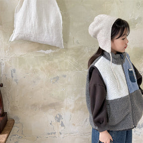Unisex Kids Bodywarmer Gilet | Soft Sherpa Fleece with Denim Details