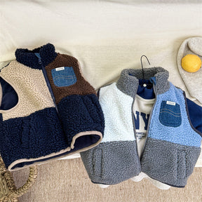 Unisex Kids Bodywarmer Gilet | Soft Sherpa Fleece with Denim Details