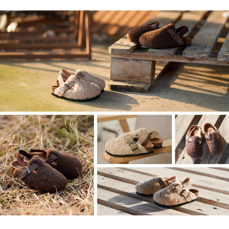 Kids' Sheep Wool Slip-Ons | Comfortable Beige/Brown Design