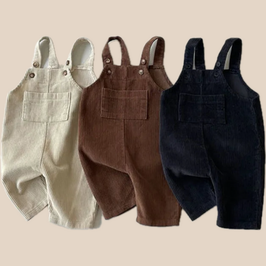 Cotton Kids Overalls | Adjustable Straps in Black, Brown, Beige
