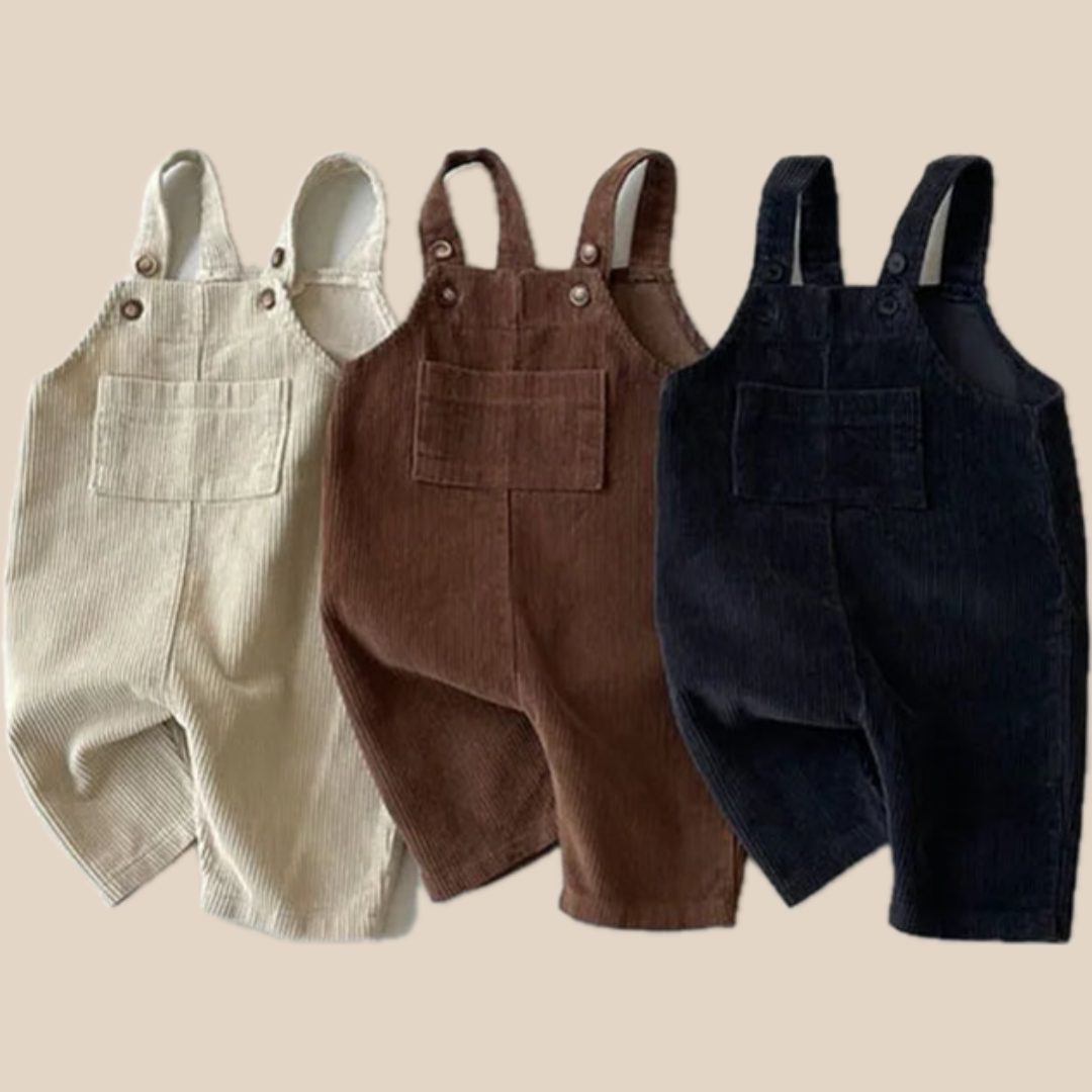Cotton Kids Overalls | Adjustable Straps in Black, Brown, Beige