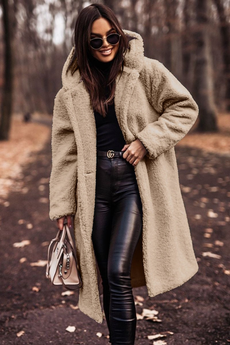 Hooded Wool Winter Coat | Oversized Full-Length Design with Button Closure
