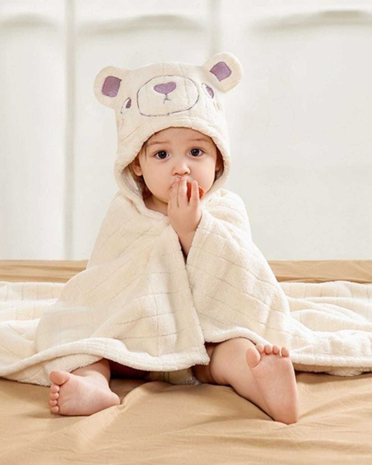 Cotton Baby Bath Cape | Soft Beige for 0-3 Years