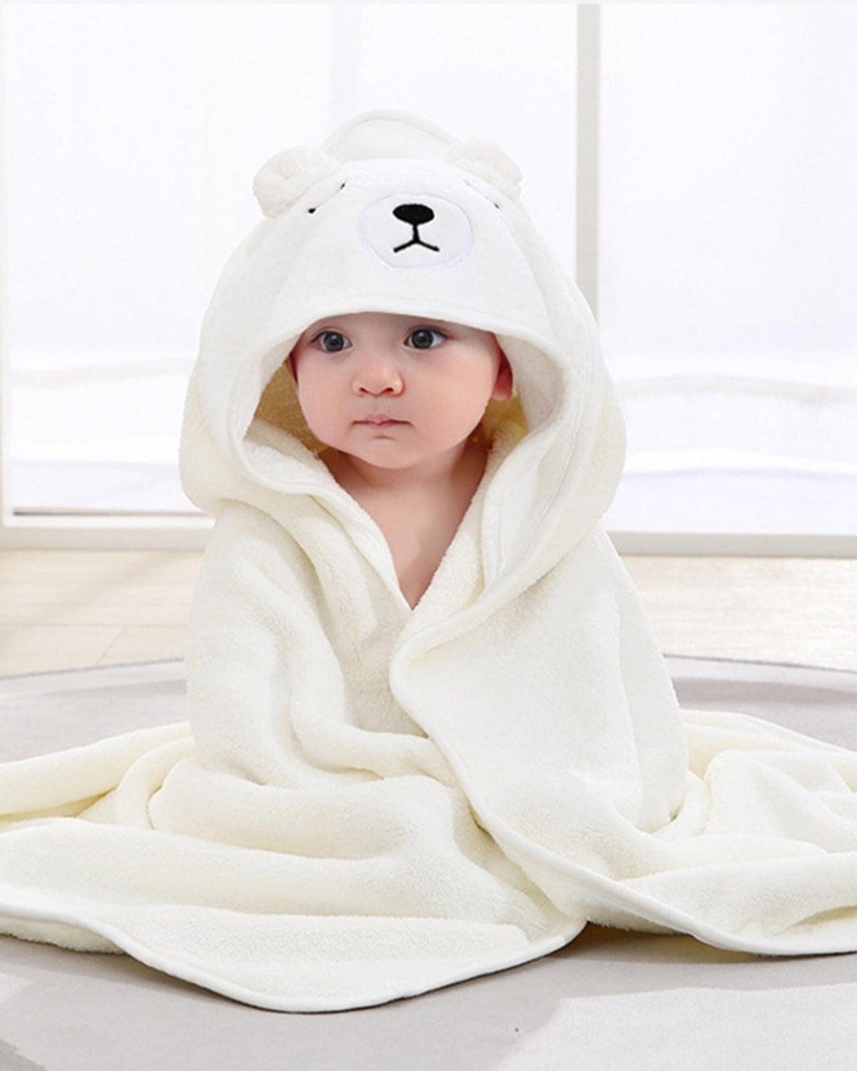 Baby Bath Cape Hooded Towel | Soft Absorbent White Bear Design