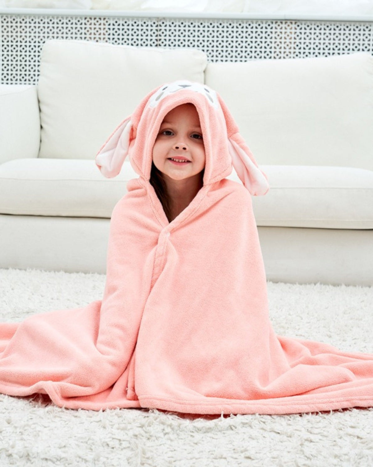 Pink Rabbit Bathrobe for Kids | Soft Lightweight Fabric Cape