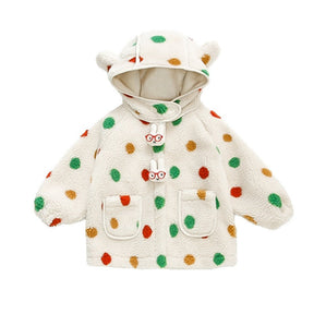 Baby Girls' Lambswool Jacket | Cute Cartoon Dinosaur Design