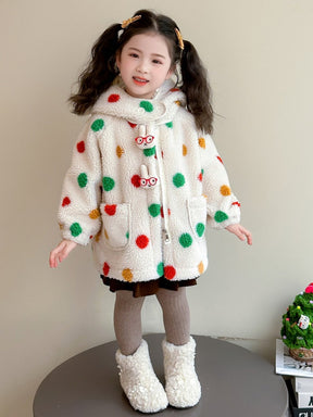 Baby Girls' Lambswool Jacket | Cute Cartoon Dinosaur Design