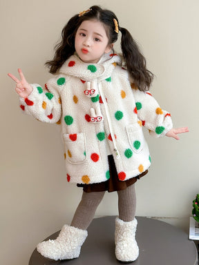 Baby Girls' Lambswool Jacket | Cute Cartoon Dinosaur Design
