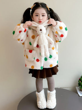 Baby Girls' Lambswool Jacket | Cute Cartoon Dinosaur Design