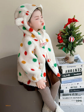 Baby Girls' Lambswool Jacket | Cute Cartoon Dinosaur Design