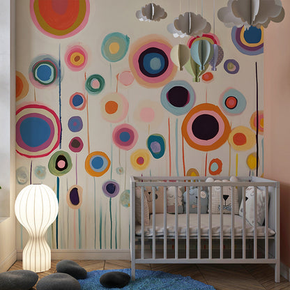 Kids-Mundo multicolour floral wall mural on a feature wall in a kids' bedroom