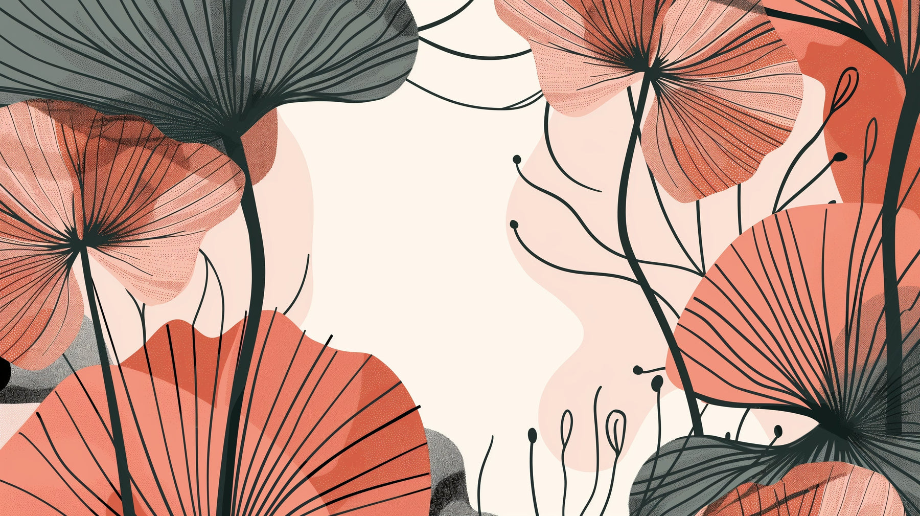 Detailed abstract floral mural wallpaper design pattern with pink green botanical elements by Kids-Mundo