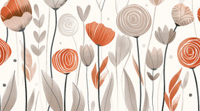 Detailed abstract floral mural wallpaper design pattern in terracotta and beige by Kids-Mundo