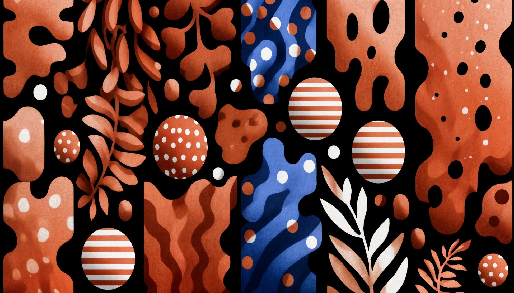 Kids-Mundo flat artwork of bold geometric shapes in terracotta, blue and cream