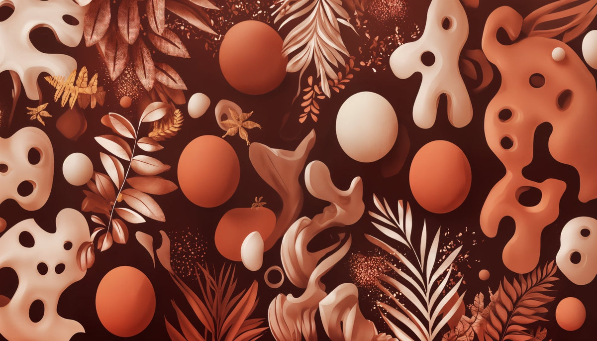 Abstract Terracotta Shapes and Foliage Wall Mural
