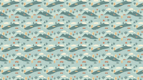 Detailed adventure cars mural wallpaper design pattern with rolling hills and vehicles by Kids-Mundo