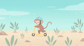 Detailed adventure monkey mural wallpaper design pattern showing scooter safari scene by Kids-Mundo