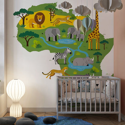 Africa jungle animals map wall mural by Kids-Mundo covering a wall in a kids bedroom