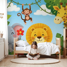 African animals mural wallpaper in modern nursery with safari theme decor by Kids-Mundo