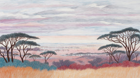 Detailed African landscape mural wallpaper design pattern showing savanna sunset by Kids-Mundo