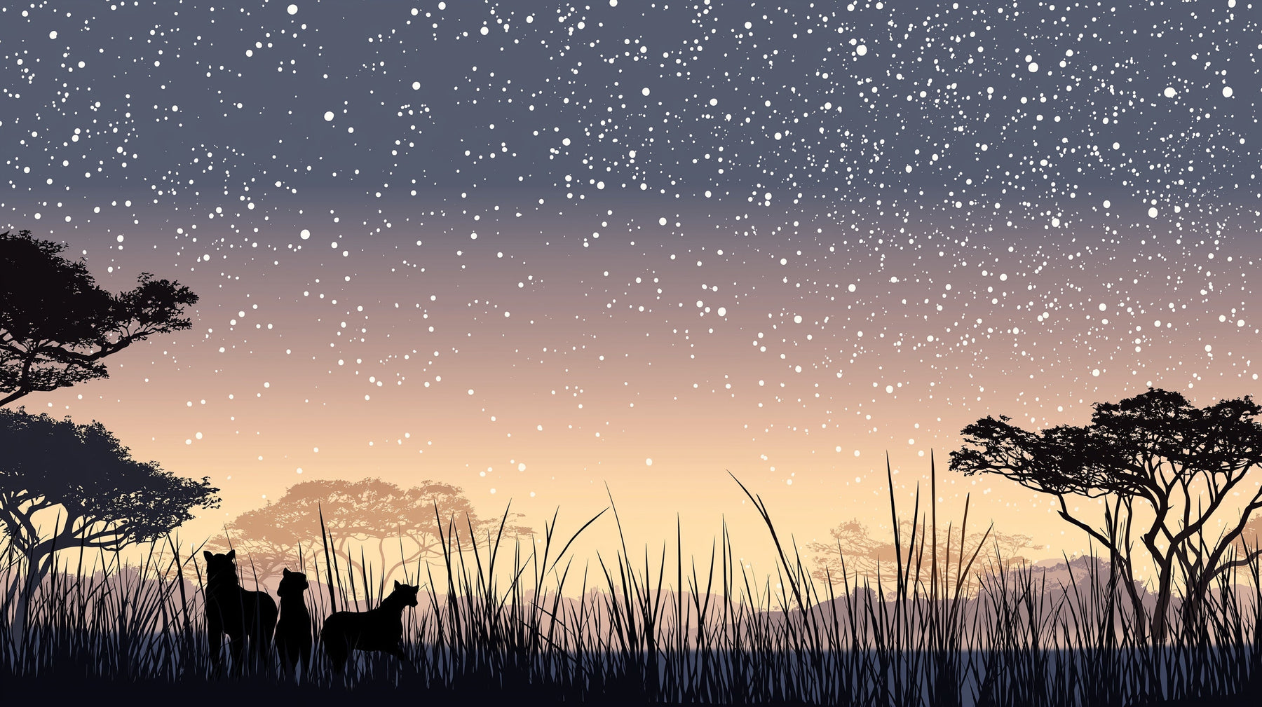 Detailed African safari mural wallpaper design pattern with starry Serengeti scene by Kids-Mundo