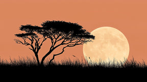 Detailed African savanna starry night mural wallpaper design pattern with acacia tree by Kids-Mundo