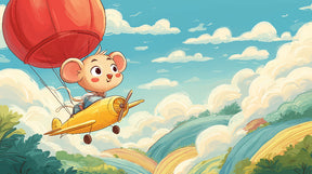 Detailed airplane adventure mural wallpaper design pattern with animal pilot and clouds by Kids-Mundo