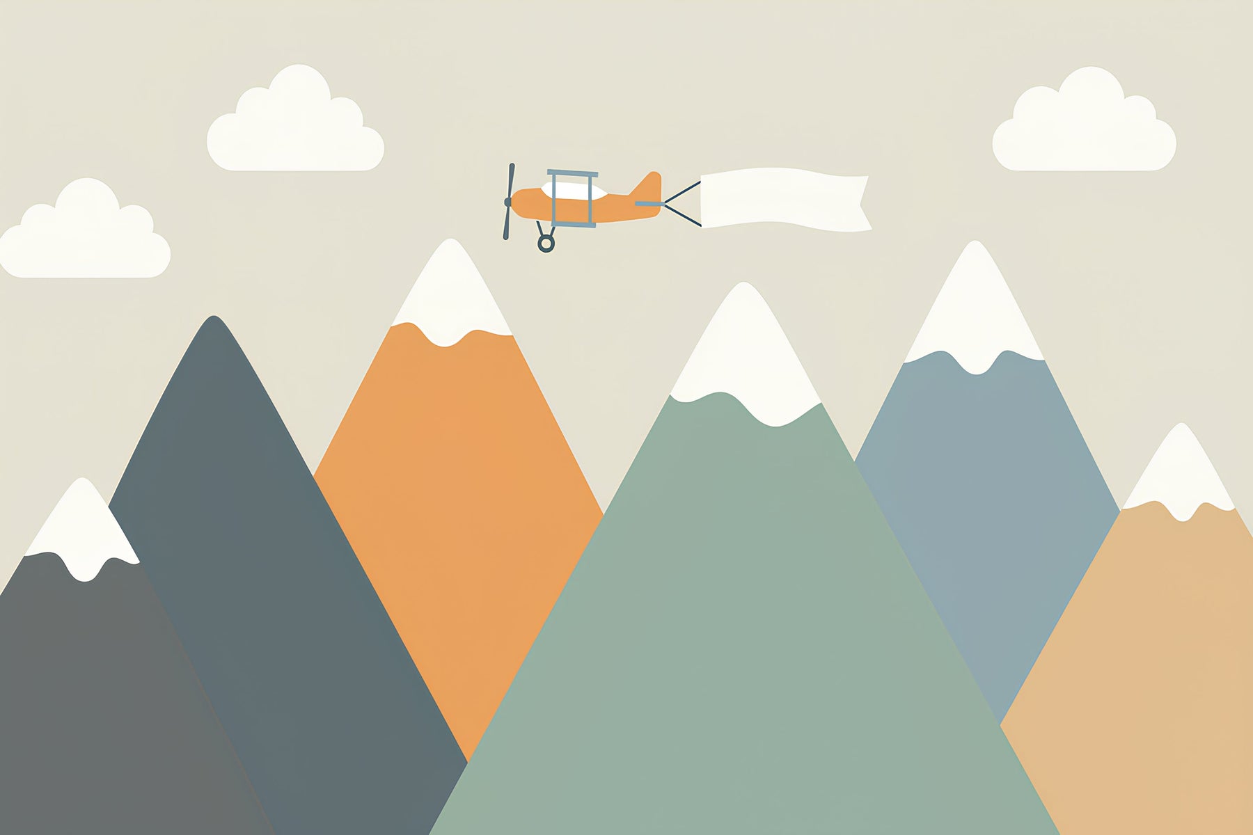 Detailed airplane mountains mural wallpaper design pattern with colorful peaks by Kids-Mundo