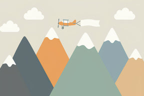 Detailed airplane mountains mural wallpaper design pattern with colorful peaks by Kids-Mundo