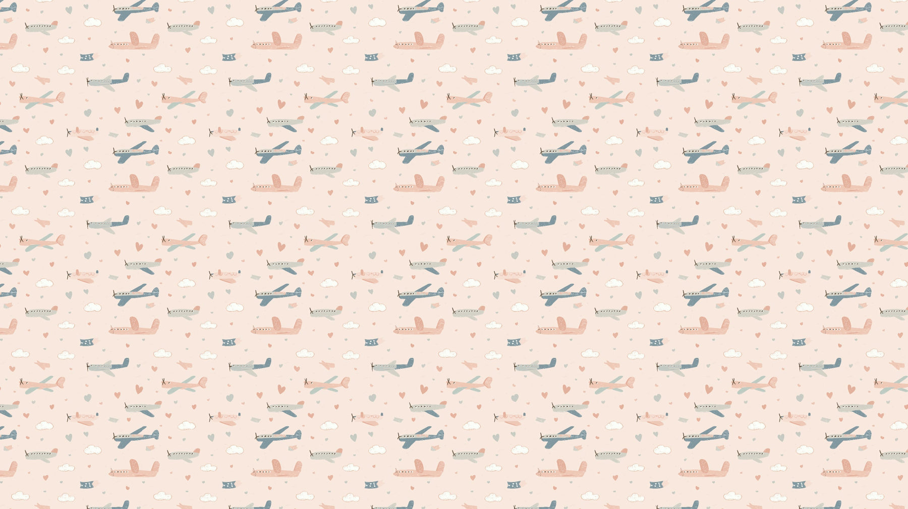 Detailed cute airplane mural wallpaper design pattern on soft pastel background by Kids-Mundo