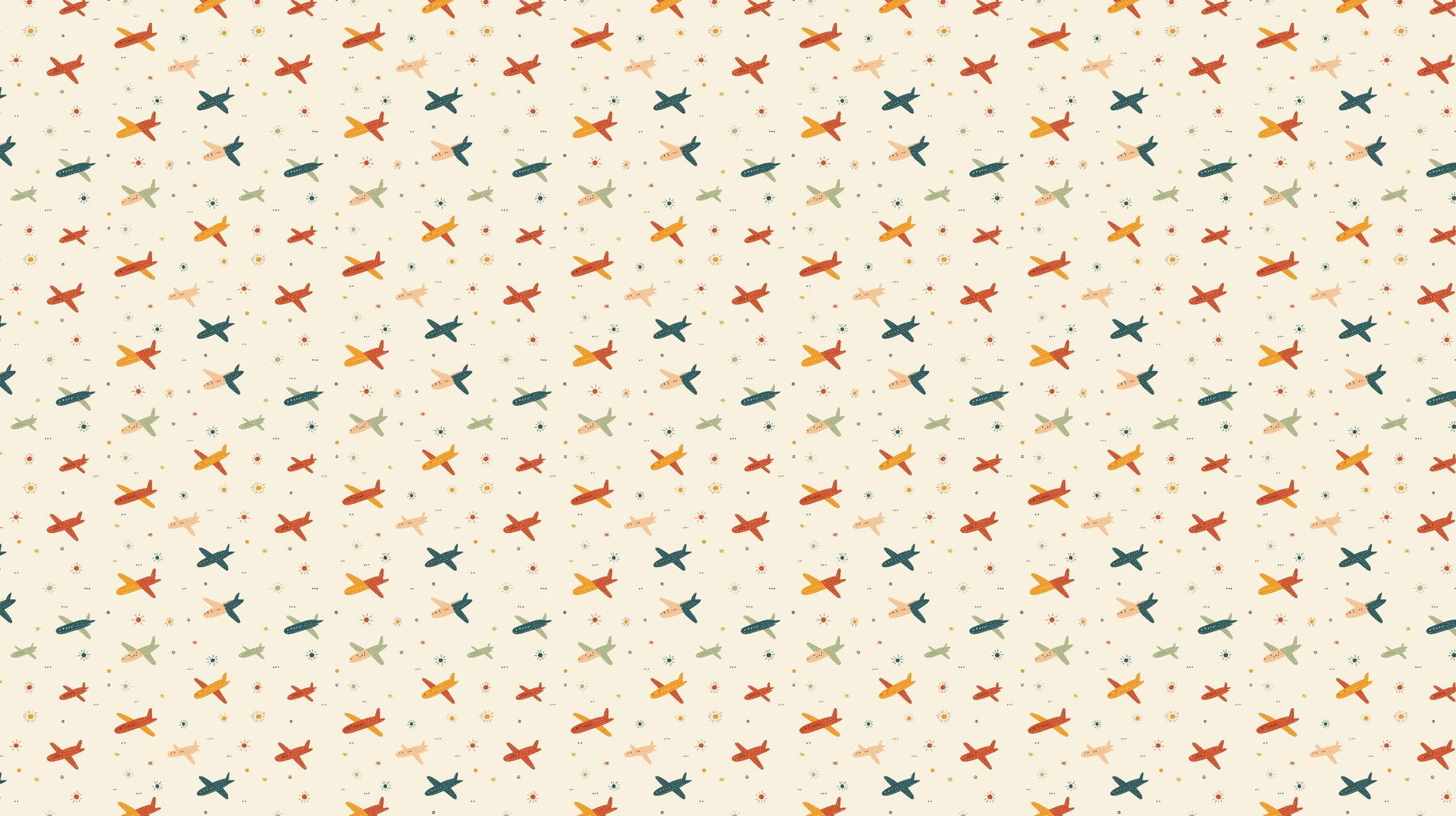 Detailed colorful airplane mural wallpaper design pattern on cream background by Kids-Mundo
