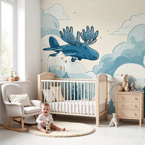 Airplane woodland adventure mural wallpaper in modern kids nursery by Kids-Mundo