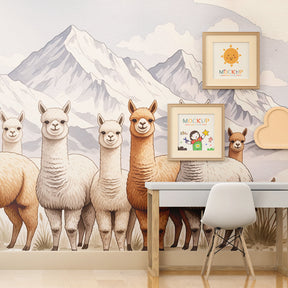 Cheerful alpaca wallpaper transforming kids bedroom with mountain adventure theme