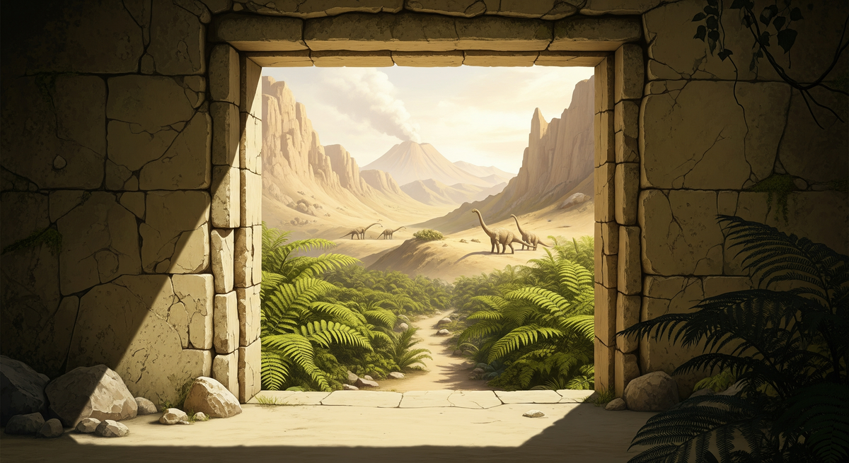 Ancient Stone Doorway Dinosaur Valley Wall Mural