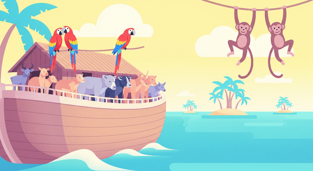 Animal Adventure Boat on the Ocean Wall Mural