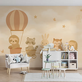 Dreamy animal train wallpaper creating magical atmosphere in toddler bedroom decor