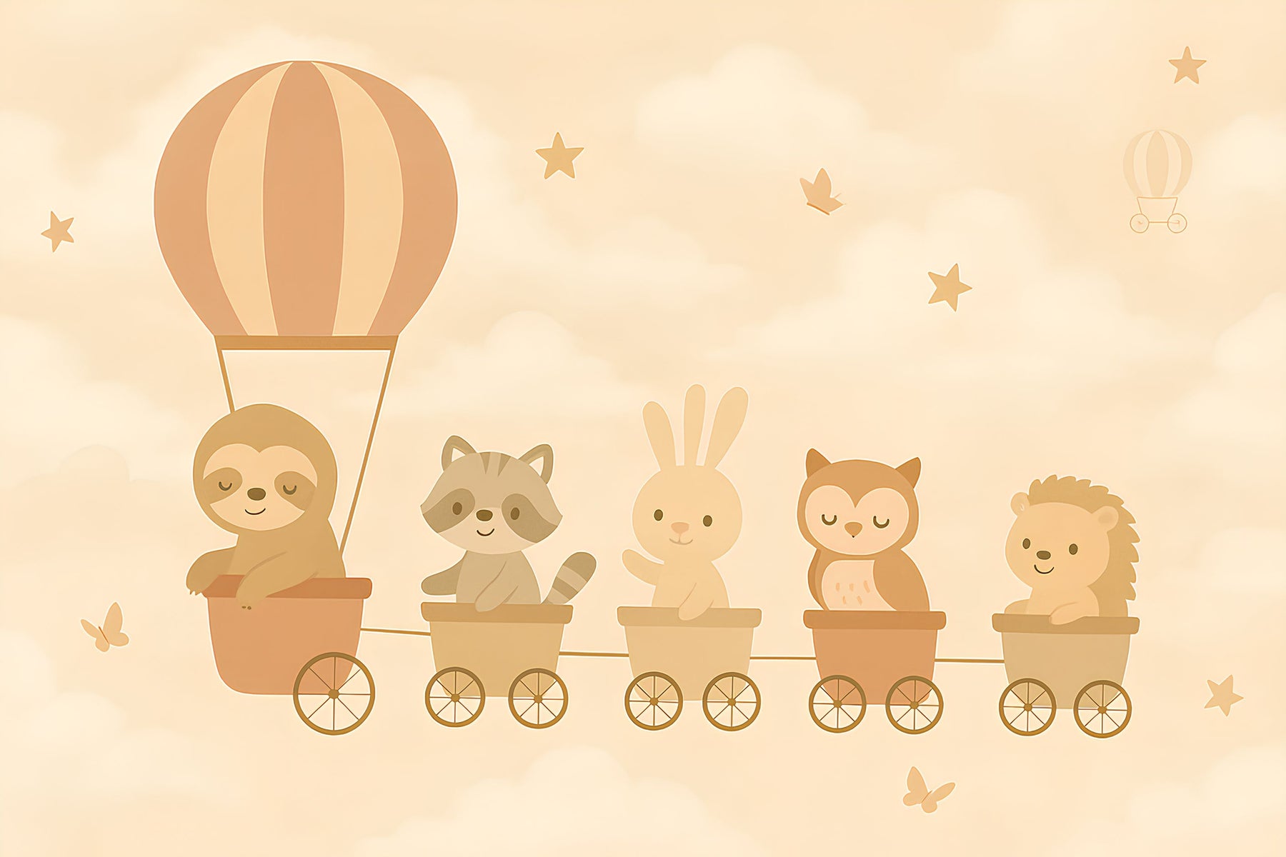 Detailed animal train and balloon mural wallpaper design pattern by Kids-Mundo